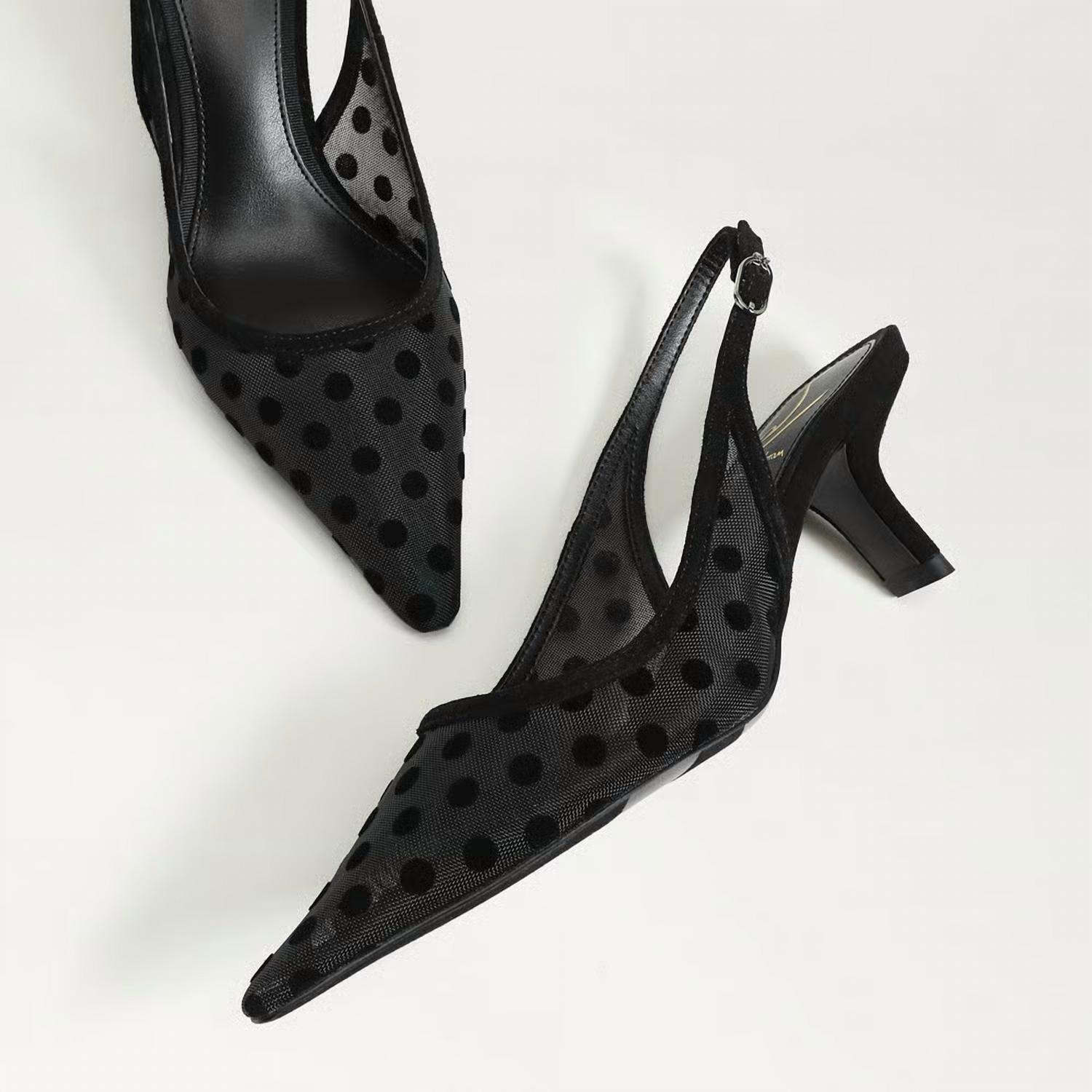 New Sam Edelman Women's Bianka Slingback Pump In Black Polka Dot Mesh — image 8 of 8